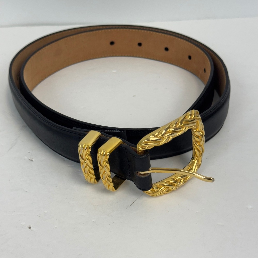 Brighton Womens Black Leather Belt Gold Braided Buckle Made USA L 45403 Size L‎